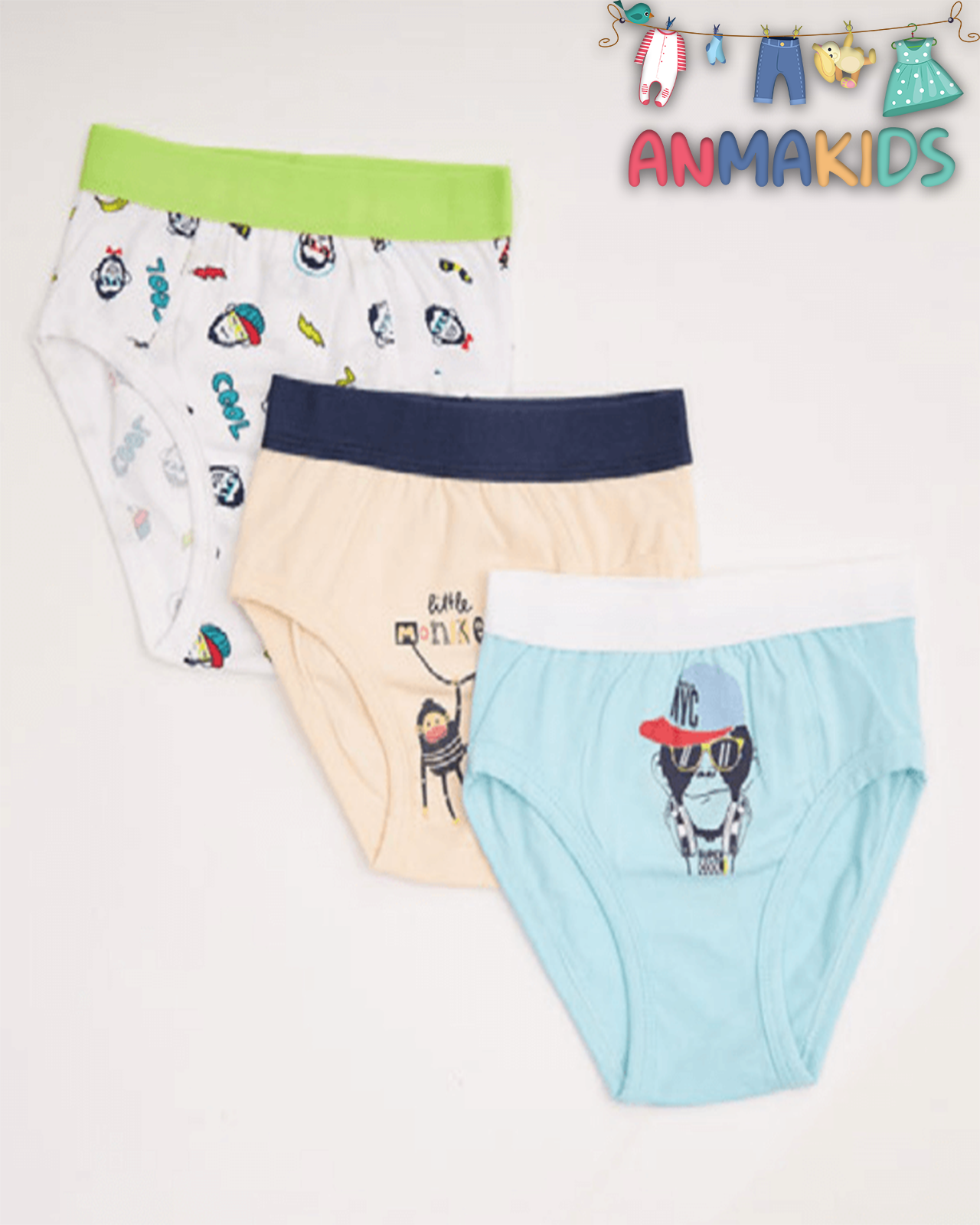 pack de 3 culottes à motifs pour garçon.