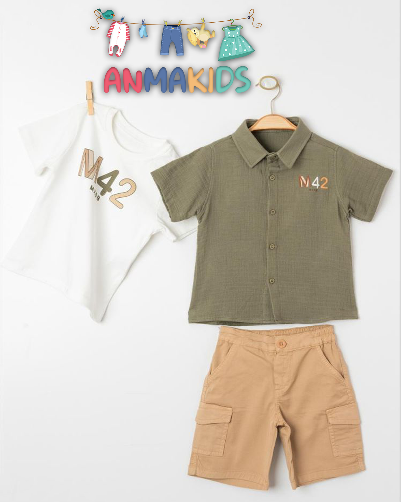 Ensemble 3 pieces Chemise+Tshirt+Short