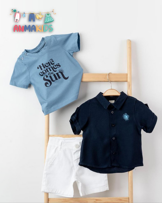 Ensemble 3 pieces Chemise+Tshirt+Short