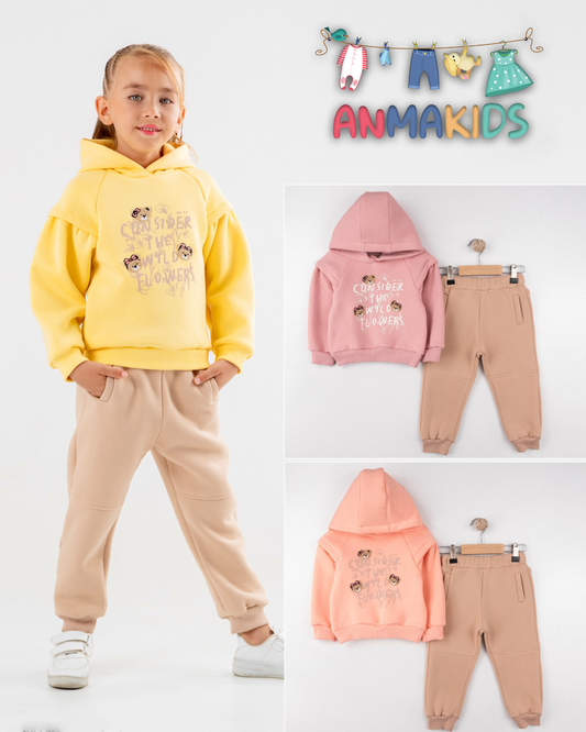 Survêtement molletonné pour filles Sweat à capuche et pantalon