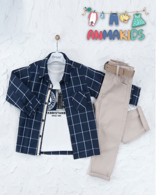 Ensemble 4 pieces Chemise+Tshirt+Pantalon+Ceinture
