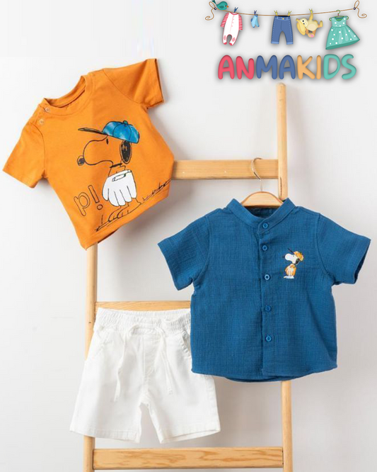 Ensemble snoopy 3 pieces Chemise+Tshirt+Short